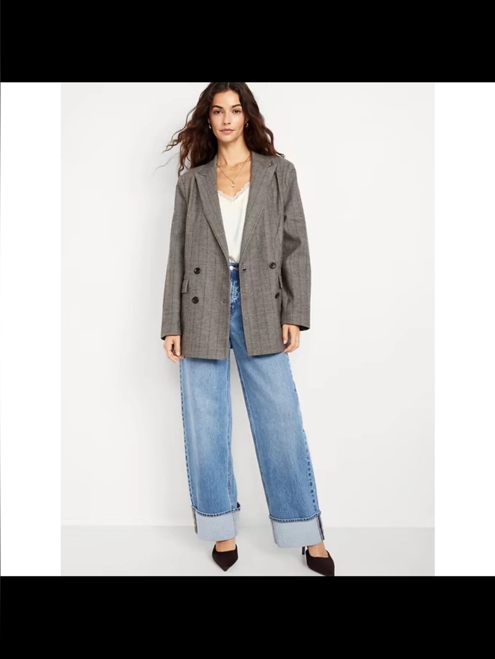 Window Plaid Double-Breasted Soft knit Gray Plaid Blazer “easy care”
